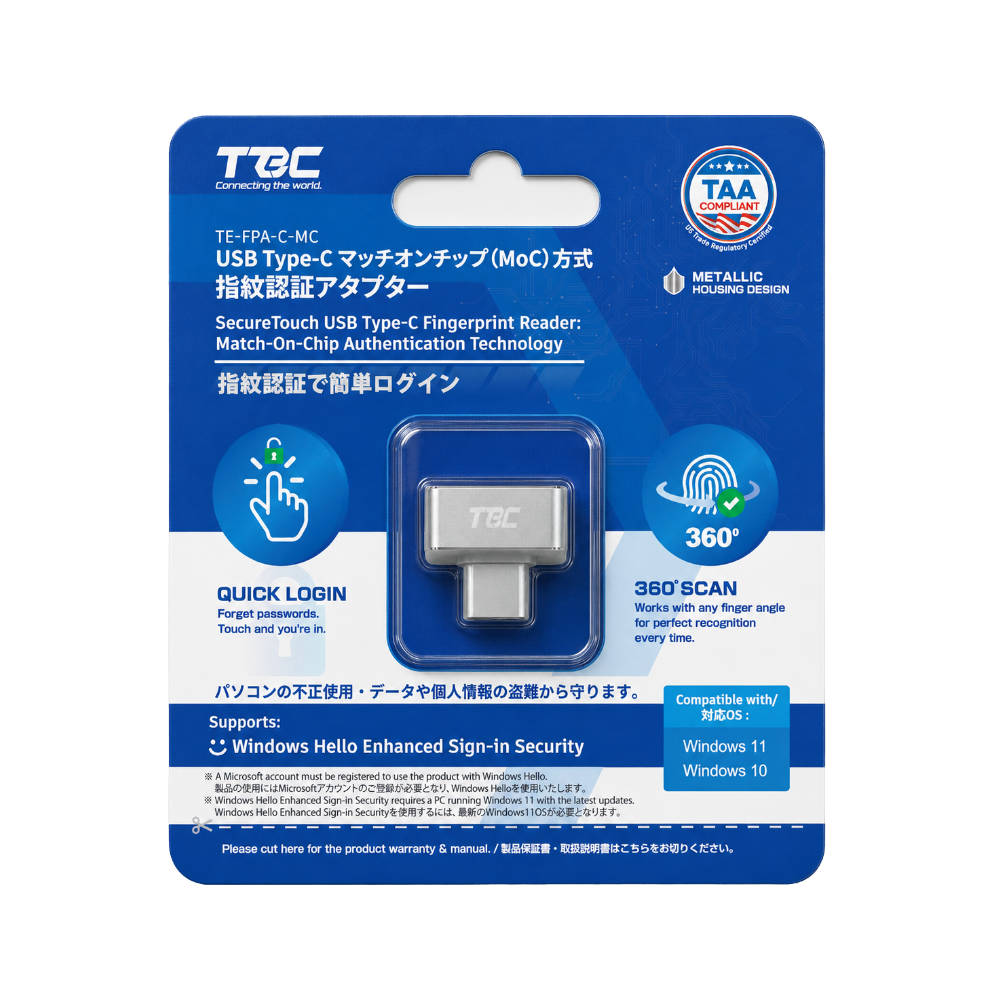 
<span>TE-FPA-C-MC SecureTouch Type-C USB-C 指紋認証アダプター Match-On-Chip Windows Hello / ESS対応</span>
 thumbnail 5
